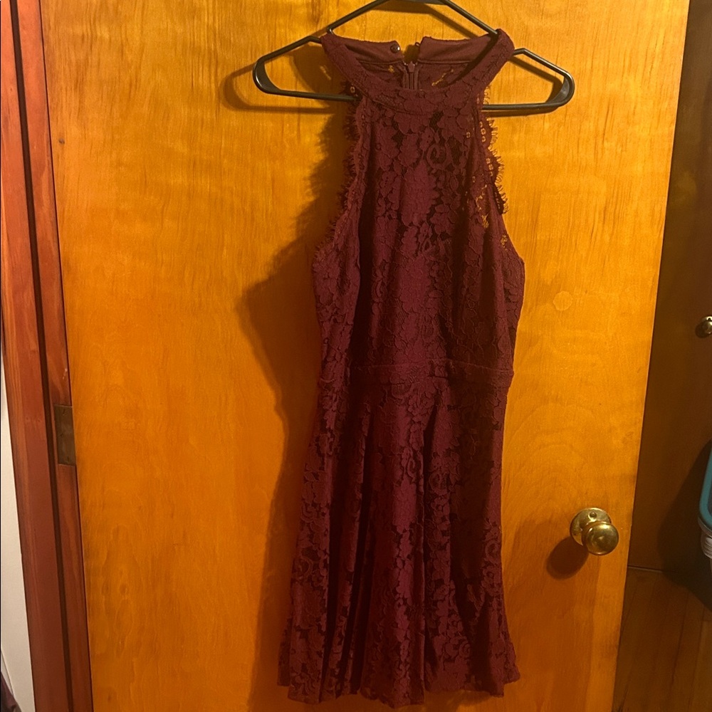 Lulu's Burgundy Lace Mini Dress